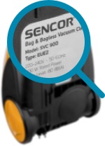 Dulkių siurblio galinėje pusėje paprastai pateikiama visa svarbi informacija